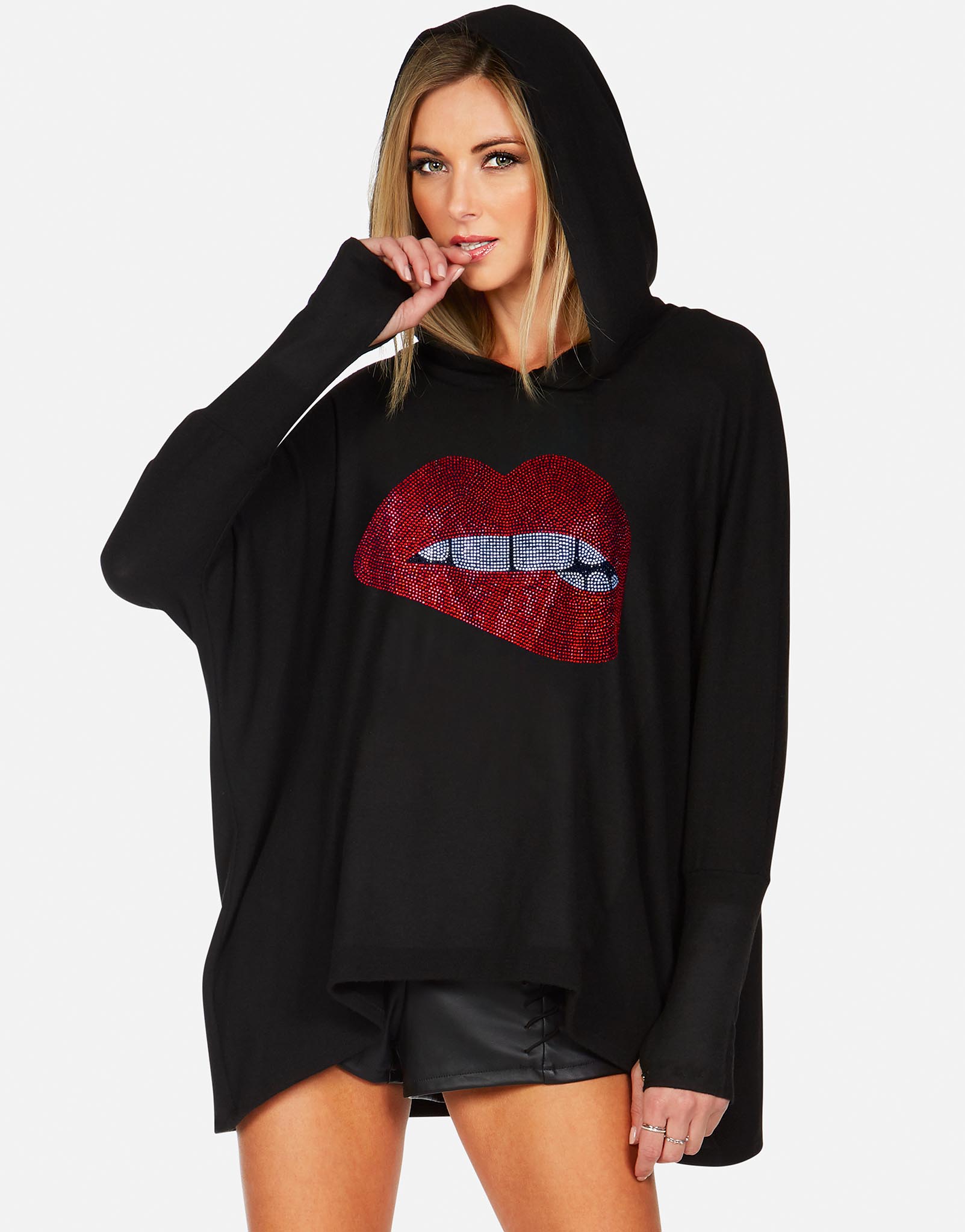 Crystal Biting Lip Pullover Hoodie Wilma by Lauren Moshi