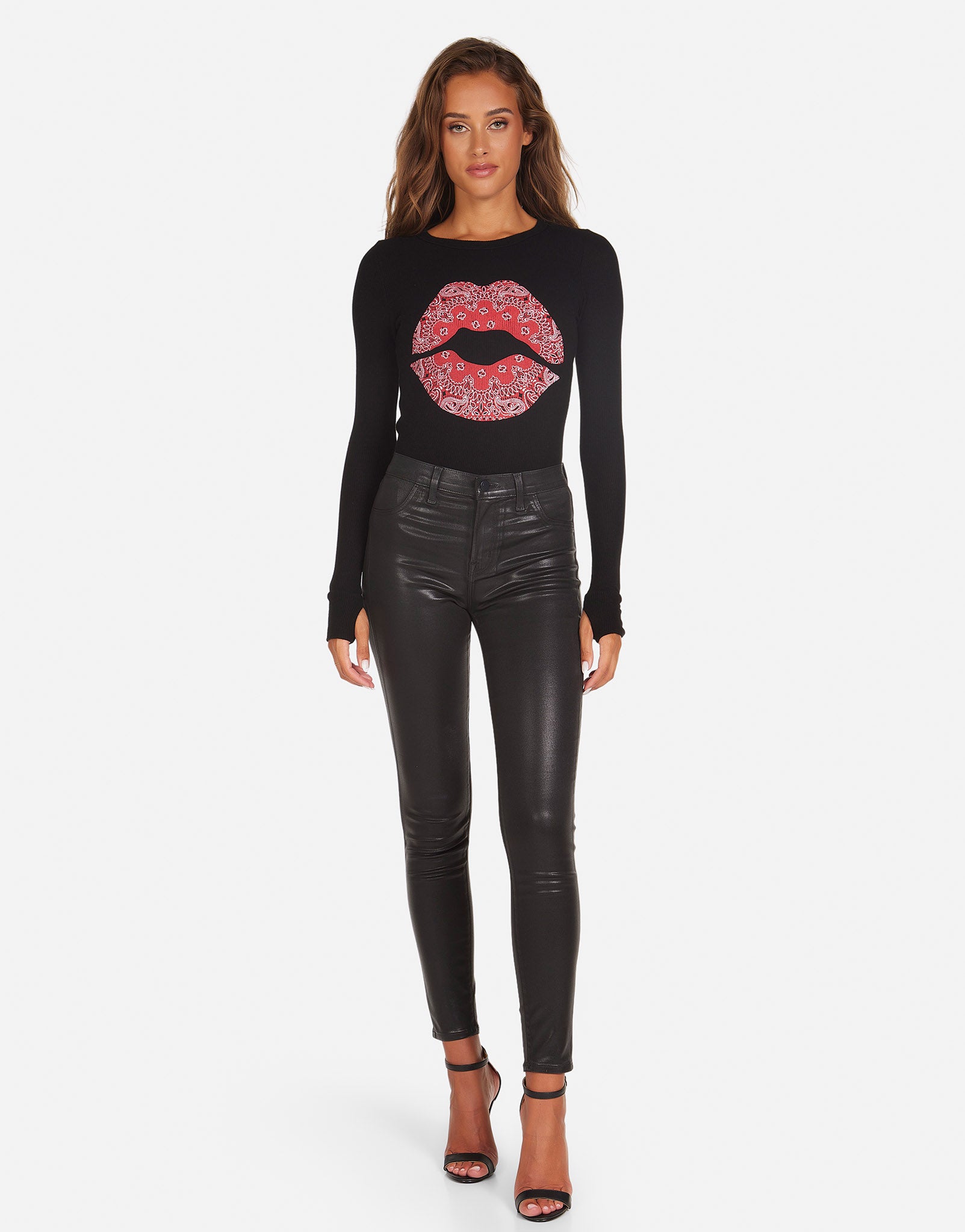 Bandana Lip Thermal L/S Top in Black